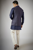 Navy Blue Embroidered Kurta-Jacket Set