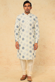 Off white cotton linen embroidered kurta set