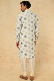 Off white cotton linen embroidered kurta set