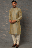 Mud brown and blue floral printed kurta set