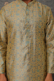 Mud brown and blue floral printed kurta set