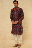 Royal blue and rust floral printed kurta set