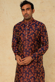 Royal blue and rust floral printed kurta set