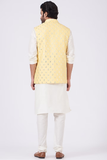 White Kurta Set With Yellow Nehru Jacket