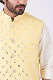 White Kurta Set With Yellow Nehru Jacket