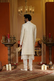 Iovry AO abstract HEMB with Peacock Boota ivory Pleated Anarkali Kurta                                                                                                         Dupatta with EMB on Border & EMB Booties