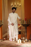 Iovry AO abstract HEMB with Peacock Boota ivory Pleated Anarkali Kurta                                                                                                         Dupatta with EMB on Border & EMB Booties
