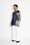 SHA -MORPH Black ombre swirl print V neck kurta