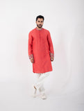 CORAL RED NEHRU AND KURTA SET