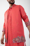 CORAL RED NEHRU AND KURTA SET