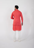 CORAL RED NEHRU AND KURTA SET
