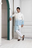 IVORY-SKY OMBRE EMBROIDERED NEHRU