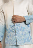 IVORY-SKY OMBRE EMBROIDERED NEHRU
