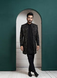 MIDNIGHT BLACK EMBROIDERED ACHKAN AND KURTA SET