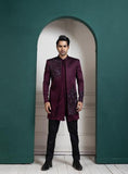 PLUM ASYMMETRIC EMBROIDERED BANDHGALA