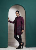 PLUM ASYMMETRIC EMBROIDERED BANDHGALA