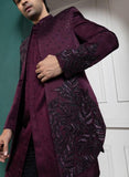 PLUM ASYMMETRIC EMBROIDERED BANDHGALA