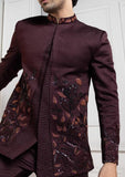 EMBROIDERED WINE BANDHGALA SET