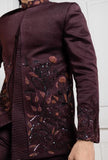 EMBROIDERED WINE BANDHGALA SET