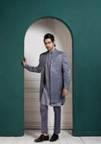 SILVER INTRICATE EMBROIDERED SHERWANI AND KURTA SET