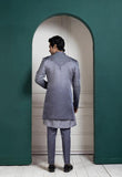 SILVER INTRICATE EMBROIDERED SHERWANI AND KURTA SET