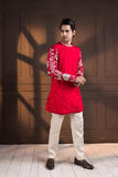 CRIMSON PALM GROVE EMBROIDERED NEHRU AND KURTA SET