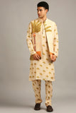 Conversational printed longline jacket with kurta set