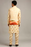 Conversational printed longline jacket with kurta set