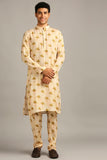 Conversational printed longline jacket with kurta set