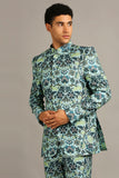 Pastel floral printed bandhgala set