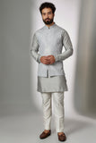 Grey Embroidered Nehru Jacket with Kurta Set