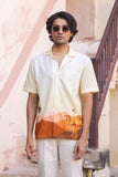 Yellow Embroidered Cuban Collar Shirt Camel