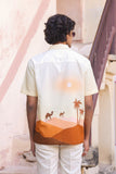 Yellow Embroidered Cuban Collar Shirt Camel