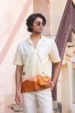 Yellow Embroidered Cuban Collar Shirt Camel