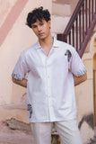 Ivory Embroidered Cuban Collar Shirt Zebra