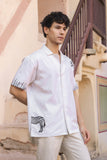 Ivory Embroidered Cuban Collar Shirt Zebra