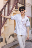 Ivory Embroidered Cuban Collar Shirt Zebra