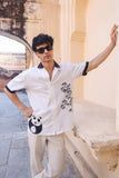 White Embroidered Cuban Collar Shirt Panda
