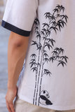 White Embroidered Cuban Collar Shirt Panda