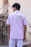 Pink Embroidered Cuban Collar Shirt Elephant