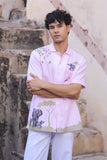 Pink Embroidered Cuban Collar Shirt Elephant