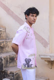 Pink Embroidered Cuban Collar Shirt Elephant