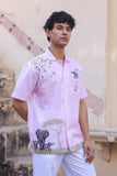 Pink Embroidered Cuban Collar Shirt Elephant
