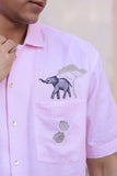 Pink Embroidered Cuban Collar Shirt Elephant
