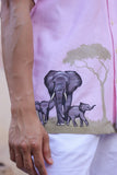 Pink Embroidered Cuban Collar Shirt Elephant
