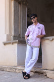 Pink Embroidered Cuban Collar Shirt Elephant