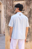 Light Blue Embroidered Cuban Collar Shirt Giraffe