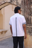 White Embroidered Cuban Collar Shirt Zebra