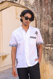 White Embroidered Cuban Collar Shirt Zebra