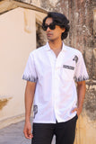 White Embroidered Cuban Collar Shirt Zebra